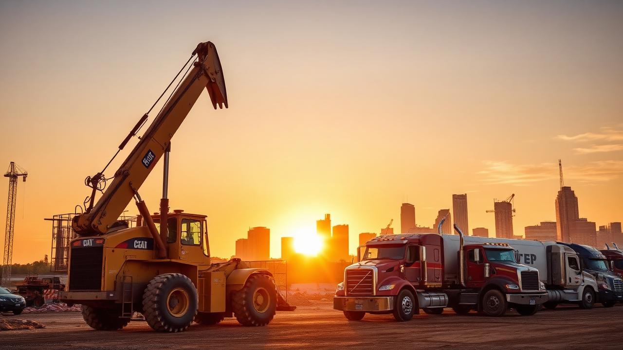 Heavy loader and trucks at Kansas City Missouri job site